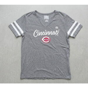 Cincinnati Reds T Shirt Medium NWT Gray Majestic MLB Logo Tee